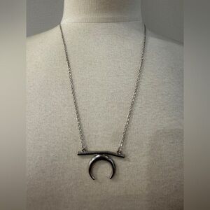 Crescent Moon Silver Pendant Necklace - 28”